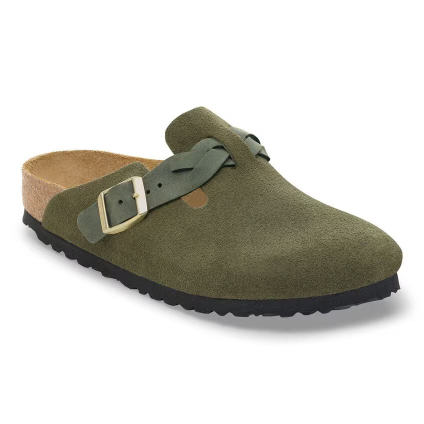 Birkenstock Women's Boston Braided Suede Leather - Thyme - Narrow Fit