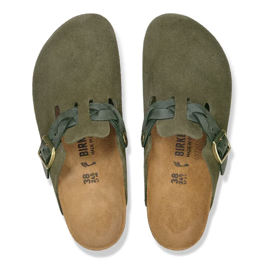 Birkenstock Women's Boston Braided Suede Leather - Thyme - Narrow Fit