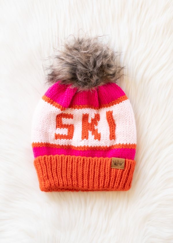 Tahoe Pink Knit Fleece Lined Pom Hat