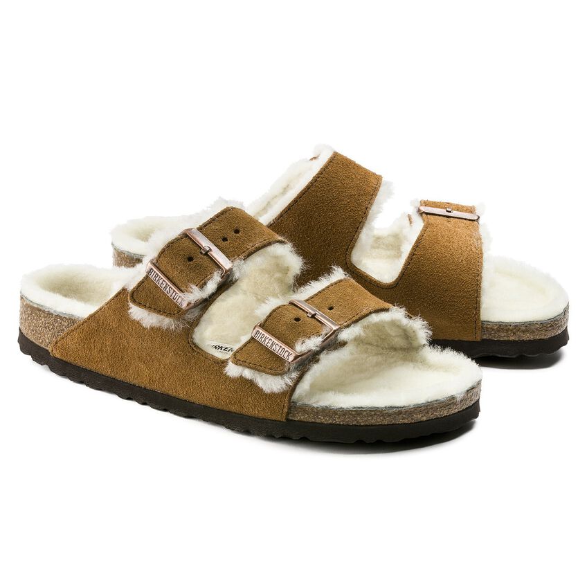 Birkenstock Men's Arizona Shearling Suede Leather Sandals - Mink