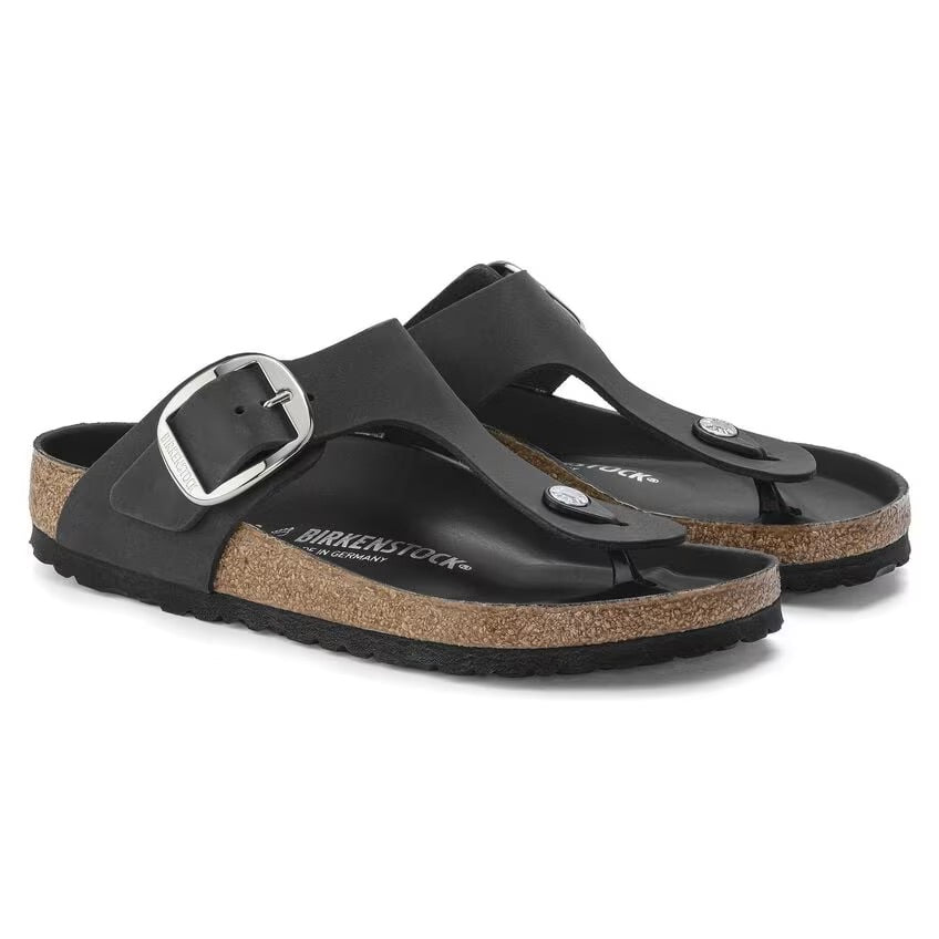 Birkenstock Women's Gizeh Big Buckle Sandals - Black Oiled Leather