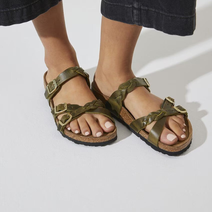 Birkenstock Women's Franca Braided Oiled Leather - Olive Green - Regular Fit