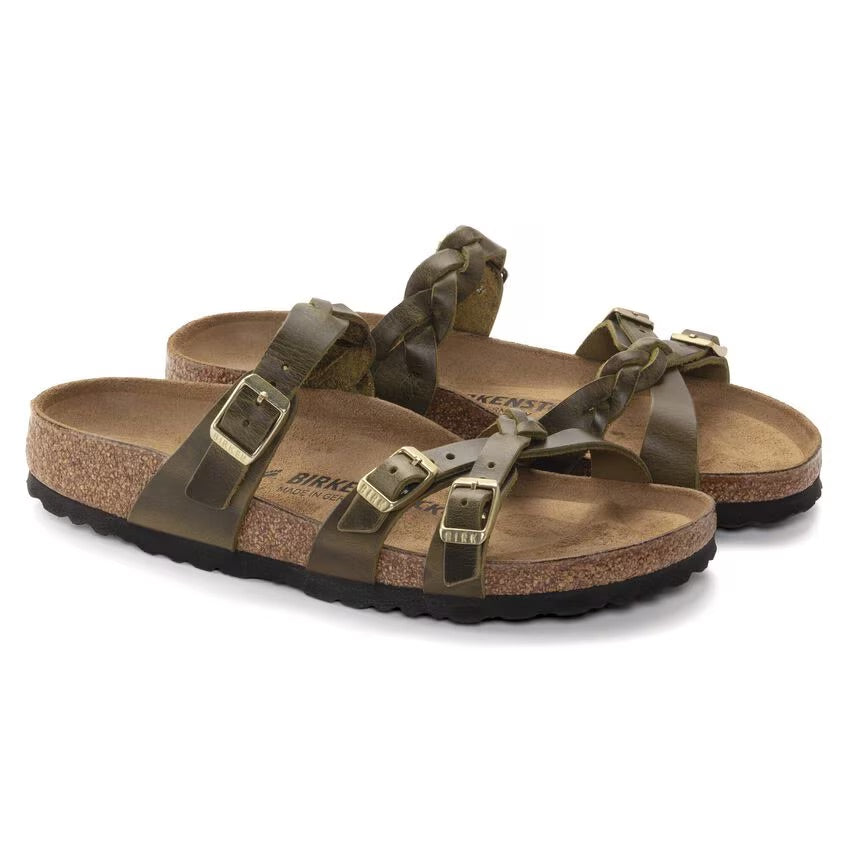 Birkenstock Women's Franca Braided Oiled Leather - Olive Green - Regular Fit