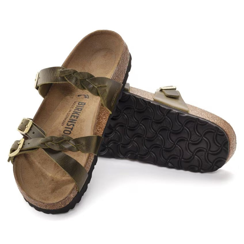 Birkenstock Women's Franca Braided Oiled Leather - Olive Green - Regular Fit