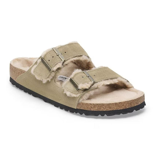 Birkenstock Arizona Shearling Suede Leather Sandals - Taupe