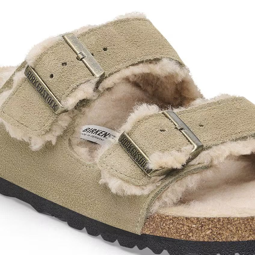 Birkenstock Arizona Shearling Suede Leather Sandals - Taupe