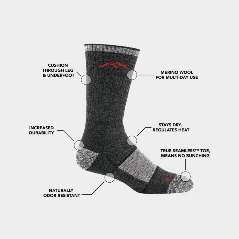 Darn Tough Men's Hiker Boot Full Cushion Midweight Hiking Socks - Black